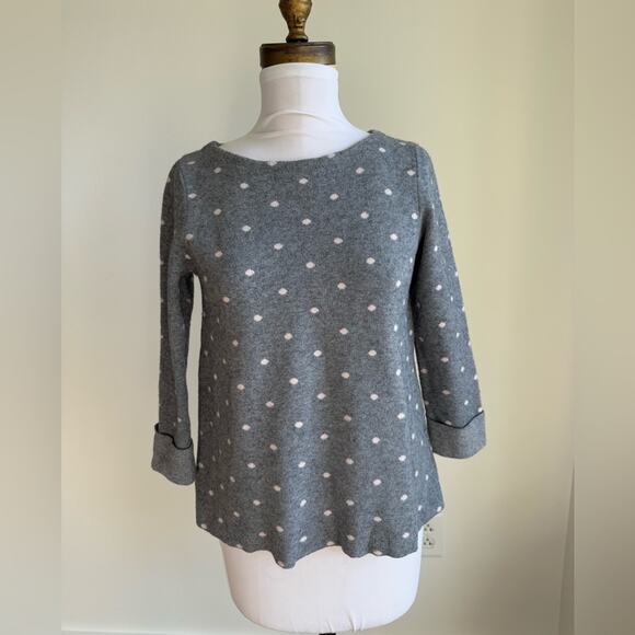 CYNTHIA ROWLEY GRAY BOAT NECK POLKA DOT SWEATER 3/4 SLEEVE SIZE XS - Picture 2 of 8